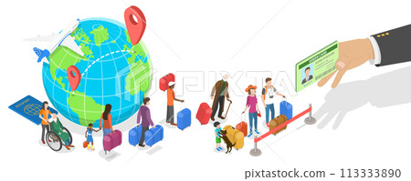 3D Isometric Flat  Conceptual Illustration of International Migration 113333890