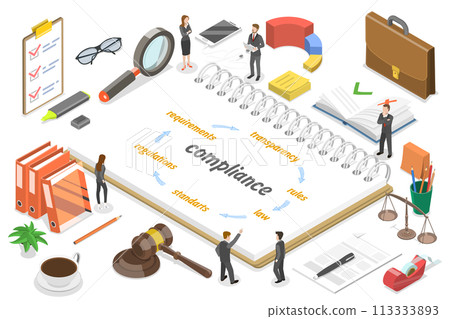 3D Isometric Flat  Conceptual Illustration of Compliance 113333893