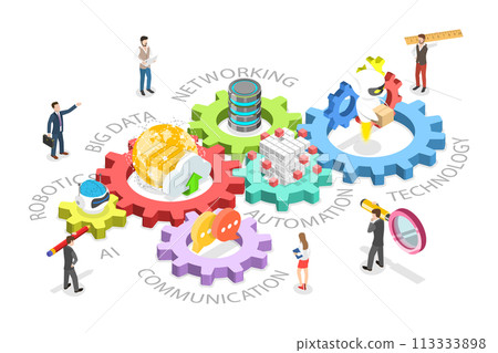 3D Isometric Flat  Conceptual Illustration of Digital Transformation 113333898