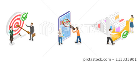3D Isometric Flat  Conceptual Illustration of Online Marketing Campaign 113333901
