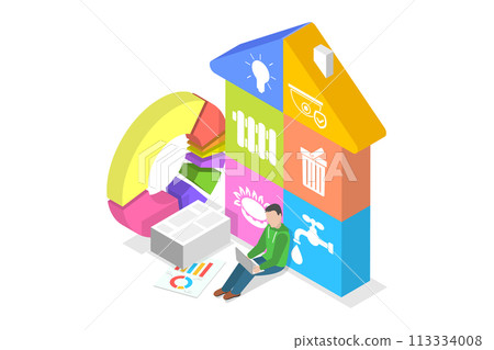 3D Isometric Flat  Conceptual Illustration of Utility Services 113334008