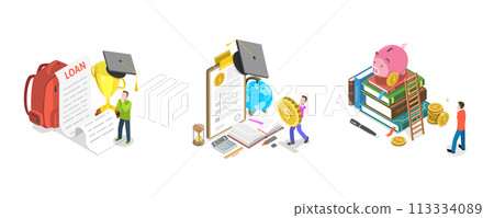 3D Isometric Flat  Conceptual Illustration of Education Financing 113334089