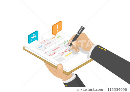 3D Isometric Flat  Conceptual Illustration of Text Document Editing 113334096