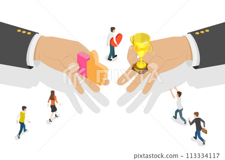 3D Isometric Flat  Conceptual Illustration of Employee Appreciation 113334117