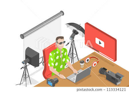 3D Isometric Flat Conceptual Illustration of Vlogging 3D Isometric Flat Conceptual Illustration of Vlogging 113334121