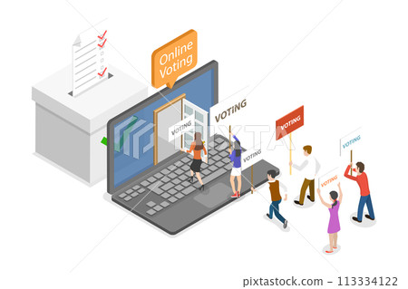 3D Isometric Flat  Conceptual Illustration of Online Voting 113334122