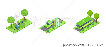 3D Isometric Flat Conceptual Illustration of Sustainable Transportation 3D Isometric Flat Conceptual Illustration of Sustainable Transportation 113334124