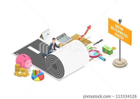 3D Isometric Flat  Conceptual Illustration of New Business Path 113334126