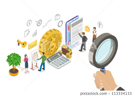 3D Isometric Flat  Conceptual Illustration of Financial Audit 113334133
