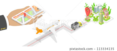 3D Isometric Flat  Conceptual Illustration of Delivery Tracking 113334135