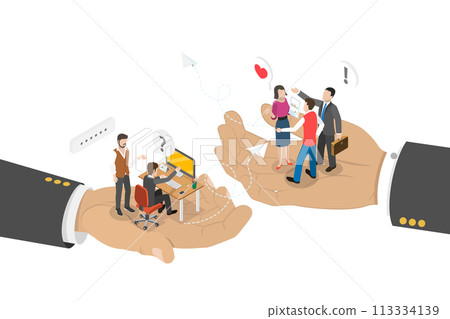 3D Isometric Flat  Conceptual Illustration of Employee Retention 113334139