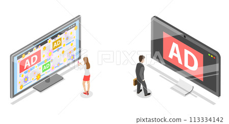 3D Isometric Flat Conceptual Illustration of Display vs Native Advertising 3D Isometric Flat Conceptual Illustration of Display vs Native Advertising 113334142