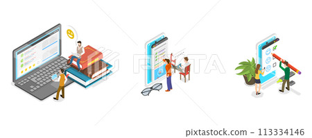 3D Isometric Flat  Conceptual Illustration of Customer Feedback 113334146