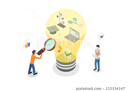 3D Isometric Flat  Conceptual Illustration of Information and Knowledge 113334147