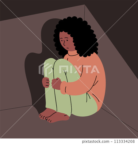 Sad young woman in the corner Sad young woman in the corner 113334208