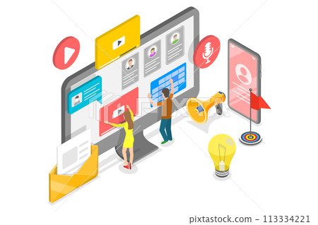 3D Isometric Flat  Conceptual Illustration of Guest Blogging 113334221