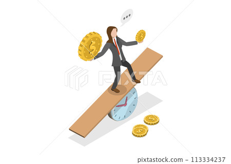3D Isometric Flat  Conceptual Illustration of Time Value Of Money 113334237