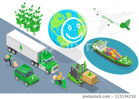 3D Isometric Flat  Conceptual Illustration of Green Logistics 113334238