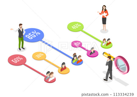 3D Isometric Flat Conceptual Illustration of Customer Segment Analysis 3D Isometric Flat Conceptual Illustration of Customer Segment Analysis 113334239