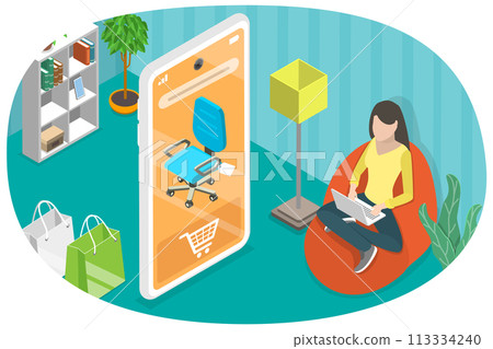 3D Isometric Flat Conceptual Illustration of Online Furniture Store 3D Isometric Flat Conceptual Illustration of Online Furniture Store 113334240