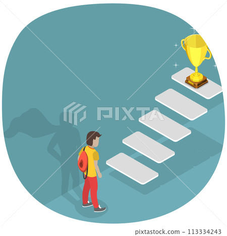 3D Isometric Flat Conceptual Illustration of Confident Child 3D Isometric Flat Conceptual Illustration of Confident Child 113334243