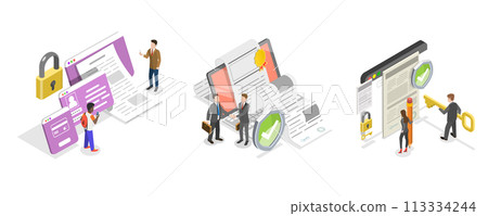 3D Isometric Flat  Conceptual Illustration of Secured Document 113334244