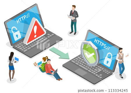 3D Isometric Flat Conceptual Illustration of HTTP Vs HTTPS Protocol 3D Isometric Flat Conceptual Illustration of HTTP Vs HTTPS Protocol 113334245