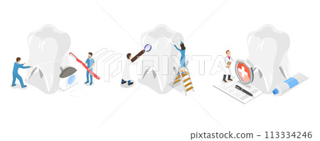 3D Isometric Flat  Conceptual Illustration of Dental Care 113334246