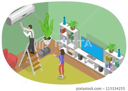 3D Isometric Flat  Conceptual Illustration of HVAC Repair Service 113334255