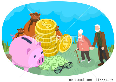 3D Isometric Flat  Conceptual Illustration of 401k Retirement Plan 113334286