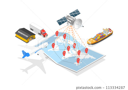 3D Isometric Flat  Conceptual Illustration of International Freight Cargo 113334287