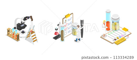 3D Isometric Flat  Conceptual Illustration of Medical Tests 113334289