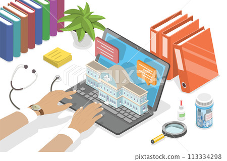 3D Isometric Flat Conceptual Illustration of Online Doctor 3D Isometric Flat Conceptual Illustration of Online Doctor 113334298