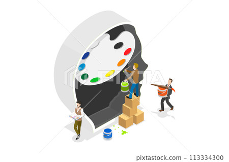 3D Isometric Flat  Conceptual Illustration of Color Psychology 113334300