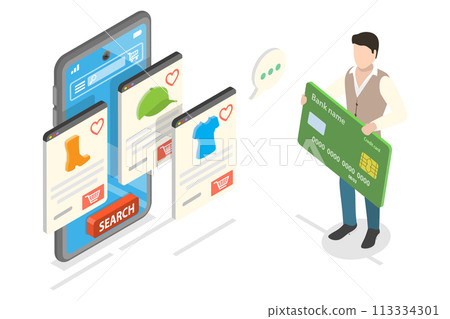 3D Isometric Flat Conceptual Illustration of Mobile Ecommerce App 3D Isometric Flat Conceptual Illustration of Mobile Ecommerce App 113334301