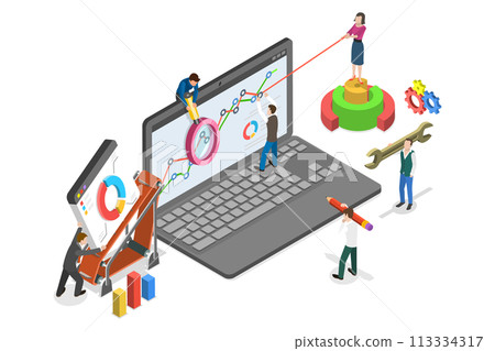 3D Isometric Flat  Conceptual Illustration of SEO Audit 113334317