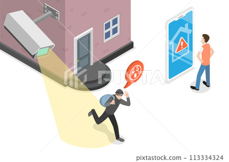 3D Isometric Flat  Conceptual Illustration of CCTV Security Camera 113334324