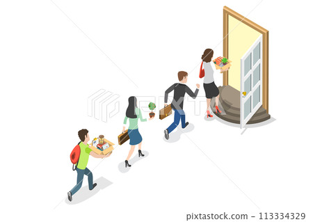 3D Isometric Flat  Conceptual Illustration of Employee Resignation 113334329