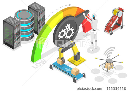 3D Isometric Flat Conceptual Illustration of Level Of Automation 3D Isometric Flat Conceptual Illustration of Level Of Automation 113334338