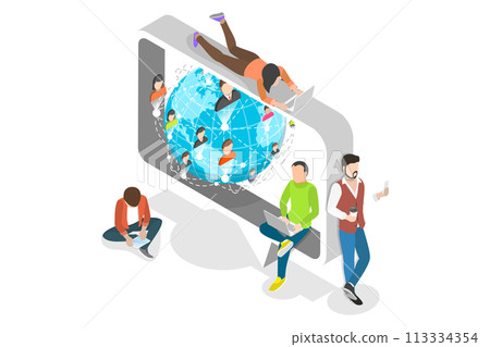 3D Isometric Flat Conceptual Illustration of Chat Online 3D Isometric Flat Conceptual Illustration of Chat Online 113334354