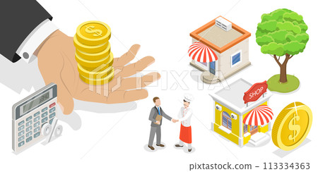 3D Isometric Flat  Conceptual Illustration of Government Subsidy 113334363