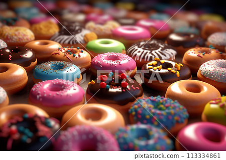 Assorted frosted donuts with sprinkles 113334861