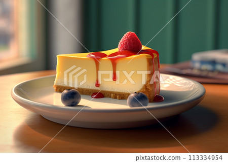 A raspberry and blueberries cheesecake on a vibrant pink background 113334954