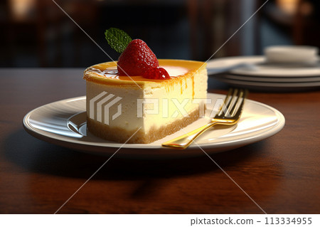 A strawberry cheesecake on a vibrant pink background 113334955