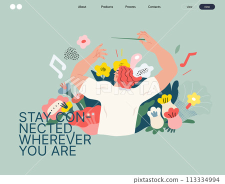 Life Unframed: Flower orchestra -modern flat vector concept illustration of symphony conductor, bloom music. Metaphor of unpredictability, imagination, whimsy, existence cycle, play, growth, discovery 113334994