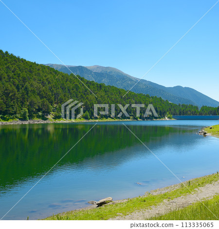 Morning on the shore of a picturesque lake. 113335065