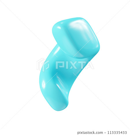Birthday party popper turquoise confetti streamer element. 3d render illustration. Surprise or winner congratulation serpentine ribbons. Fly and float party decor after explosion of firecracker. 113335433