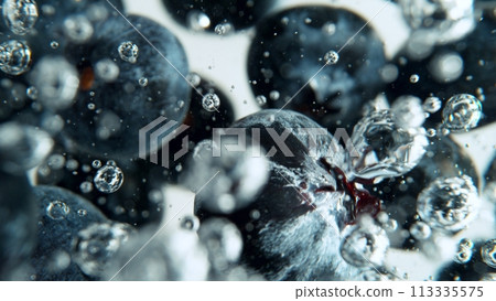 Macro shot of blueberries in the water. 113335575