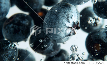 Macro shot of blueberries in the water. 113335576