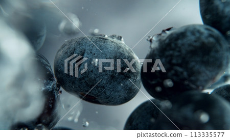 Macro shot of blueberries in the water. 113335577